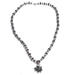 VINTAGE BLACK CLEAR SILVER-TONE CRYSTAL CLUSTERED BEADED 19" NECKLACE